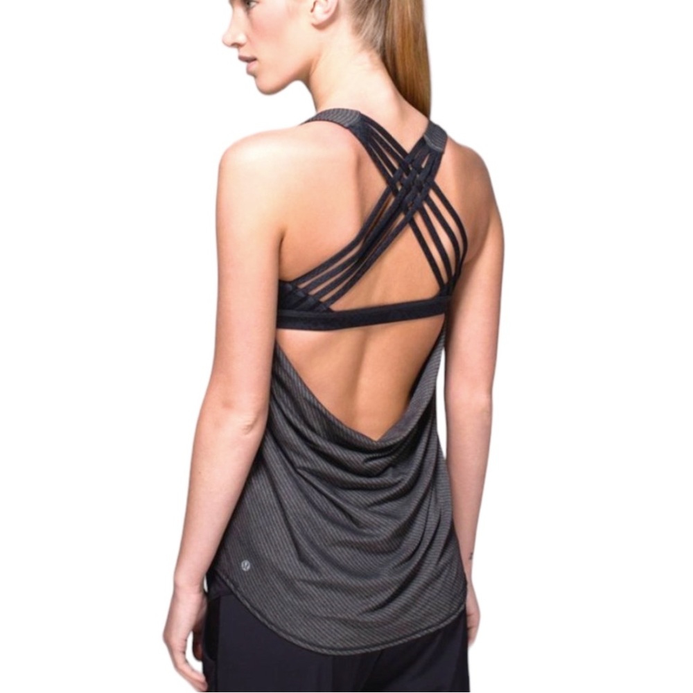 Lululemon Wild Tank Grey & Black 2 In 1 Sports Bra & Open Back Tank Top